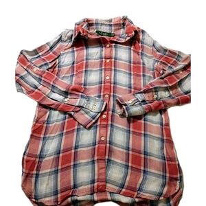 Ralph Lauren Women's Red and Blue Plaid Button Down Shirt